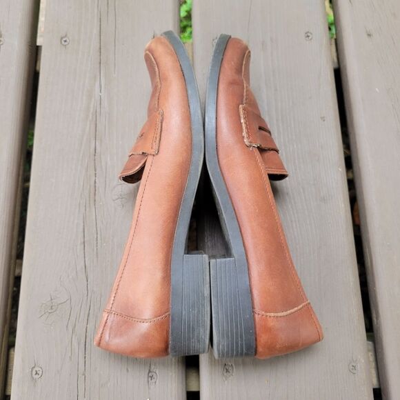 Vintage 90s y2k Brown Leather Moc Toe Moccasins Driving Penny Loafers Flats 7.5 - Picture 2 of 8